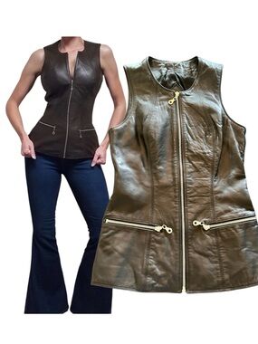 Michael Hoban north beach 100% leather black zip up vest